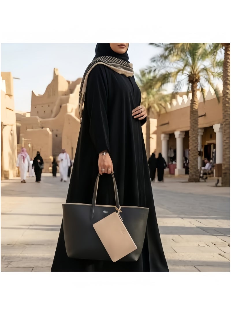 Lacoste Women's Double-sided Two-color Large Capacity Handbag, Fashionable and Multifunctional, Black/Beige - Image 2